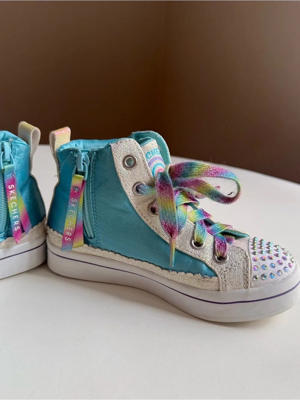 Skechers Girl's Sneakers Unicorn US 11 Sequin Rhinestones High-Top Pink Blue